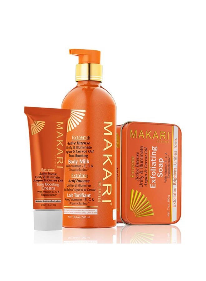 Makari Extreme Argan & Carrot Oil 3-Piece Gift Set | Exfoliating Soap, Tone-Boosting Body Lotion & Face Cream | Botanical Self-Care Kit for All Skin Types - Image 1